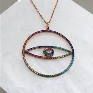 Rose gold over sterling silver chain 928 crystal evil eye pendant necklace.
